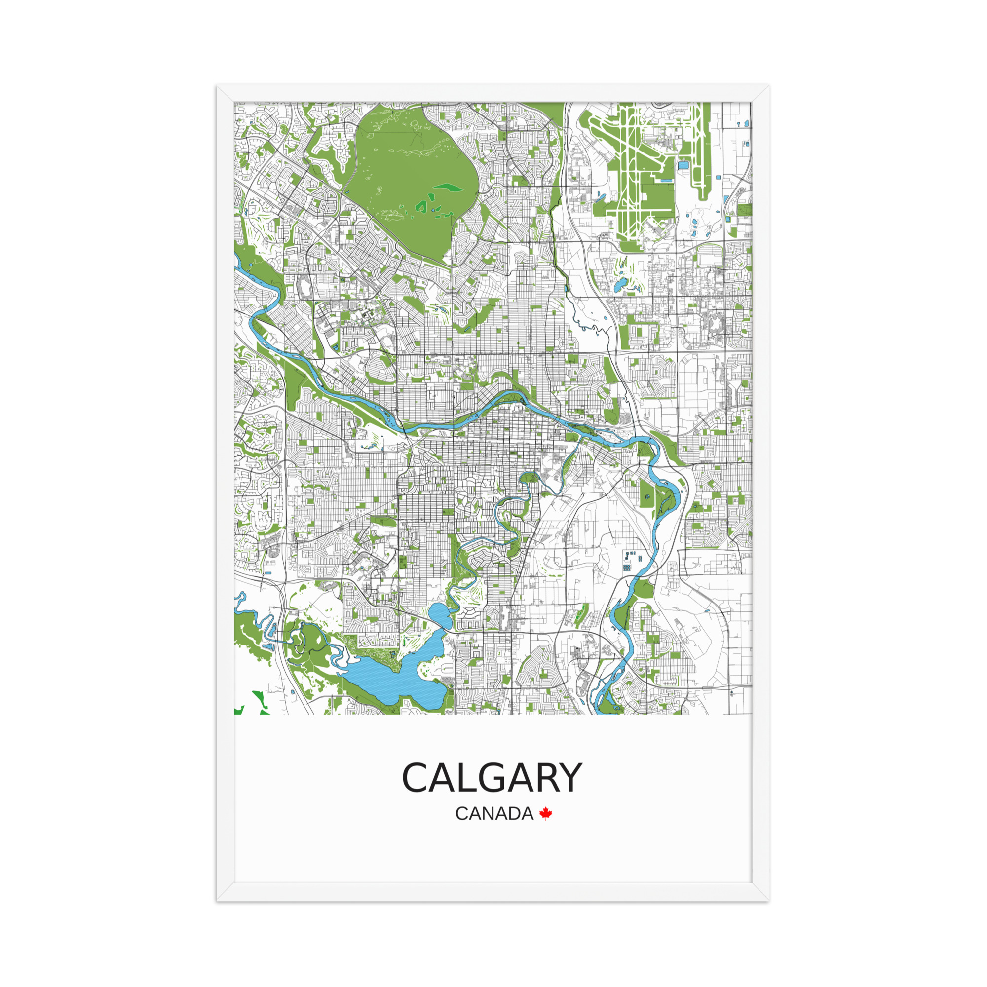 Framed Poster - Calgary Canada - Artistic Map - Green Black White - Image 12