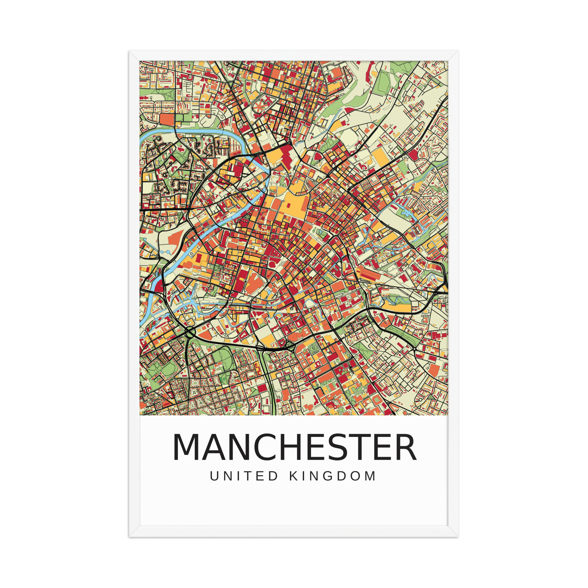 Framed Poster - Manchester UK - Artistic Map - Colourful-Jazzy - Image 14