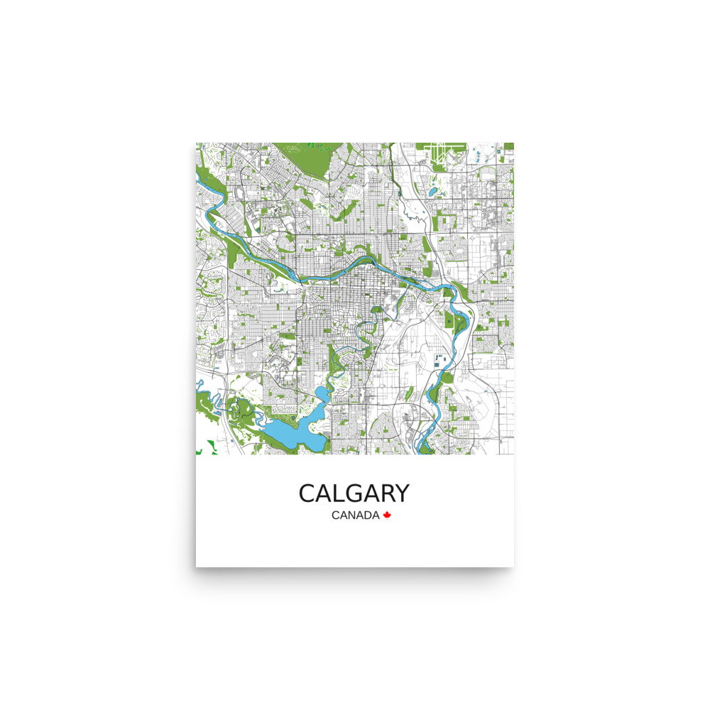 Poster - Calgary Canada - Artistic Map - Green Black White - Image 4