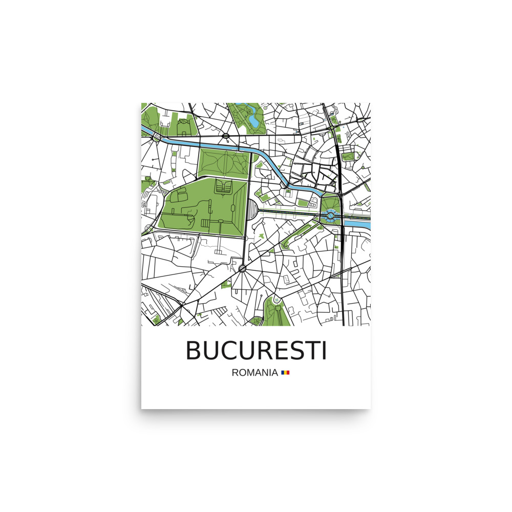 Poster - Bucharest Romania - Artistic Map - Green Black White - Image 4