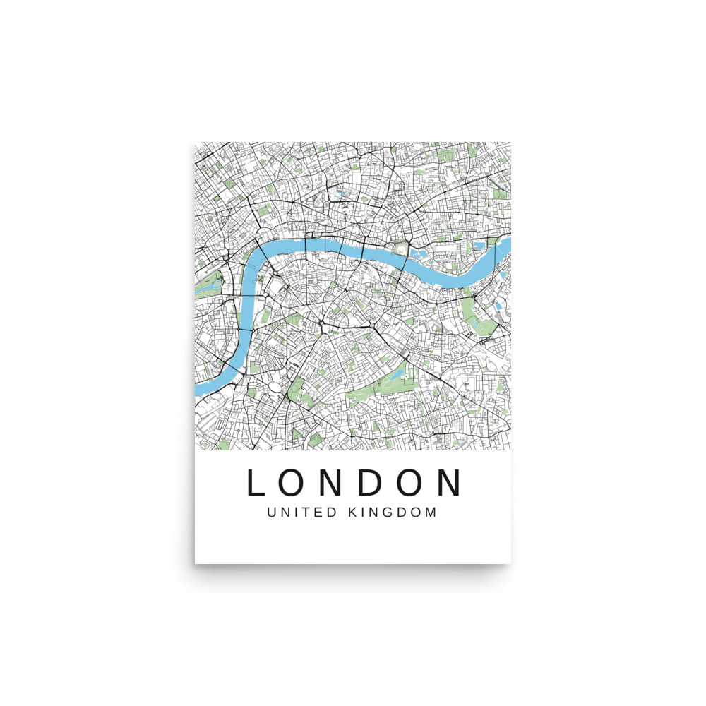 Poster - London UK - Artistic Map - Green Black White - Image 4