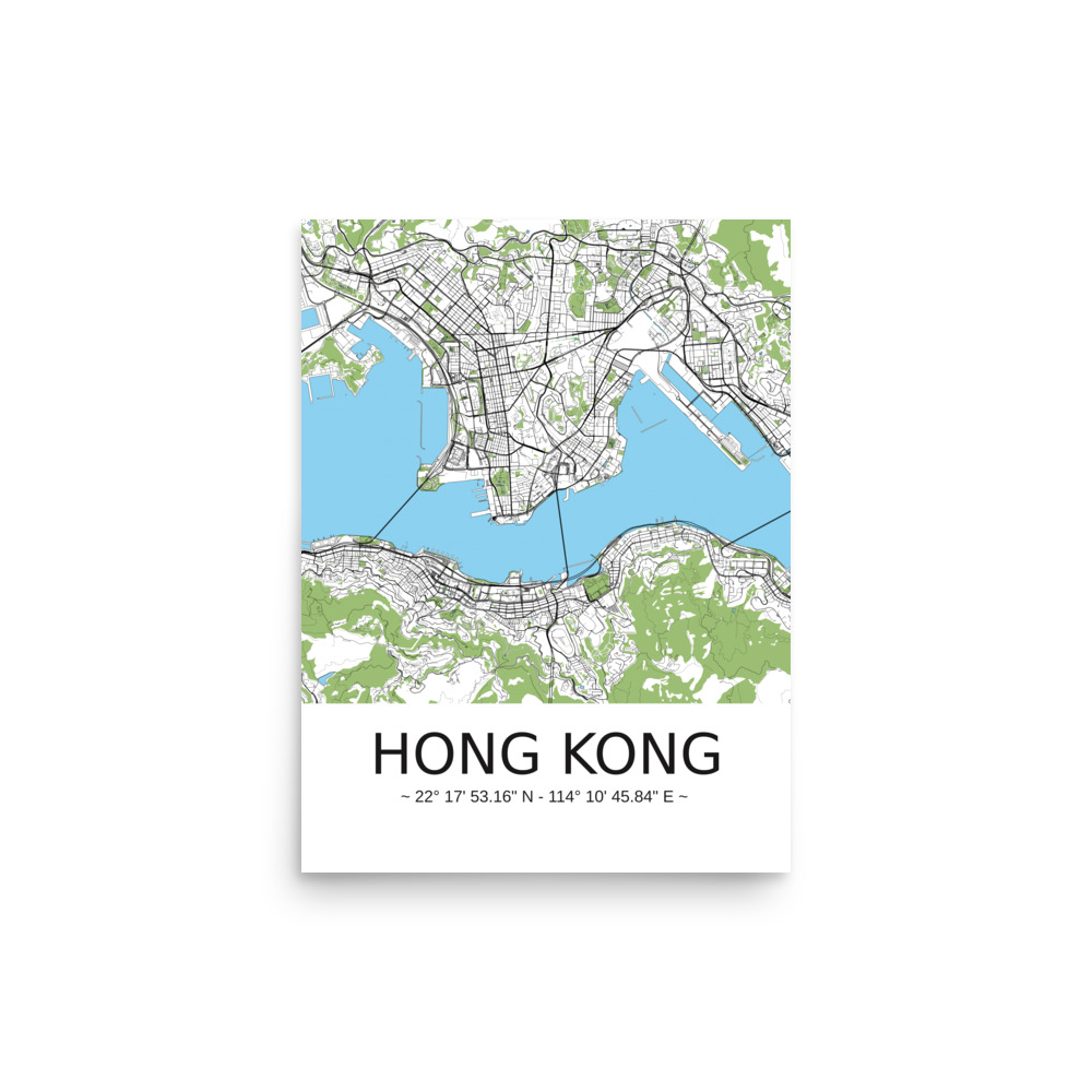 Poster - Hong Kong - Artistic Map - Green Black White - Image 4