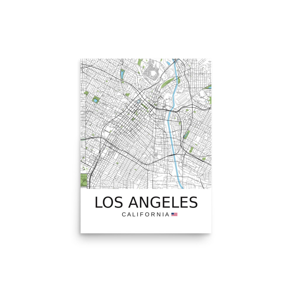 Poster - Los Angeles USA - Artistic Map - Green Black White - Image 4