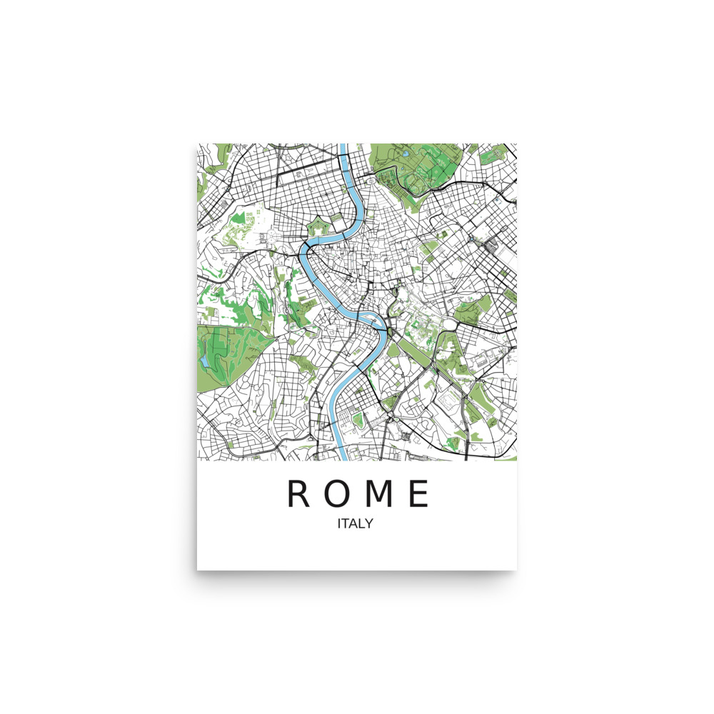 Poster - Rome Italy - Artistic Map - Green Black White - Image 4