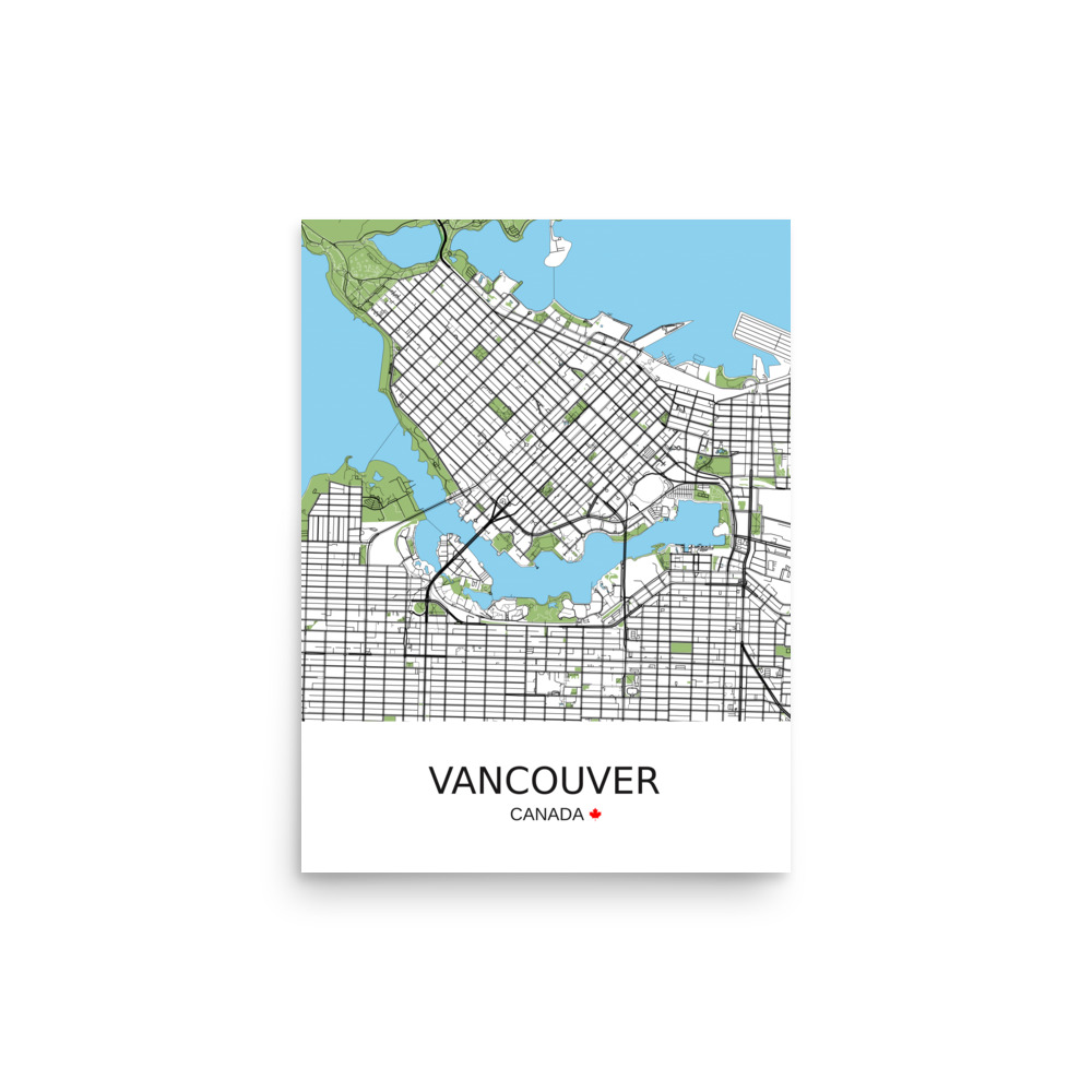 Poster - Vancouver Canada - Artistic Map - Green Black White - Image 4