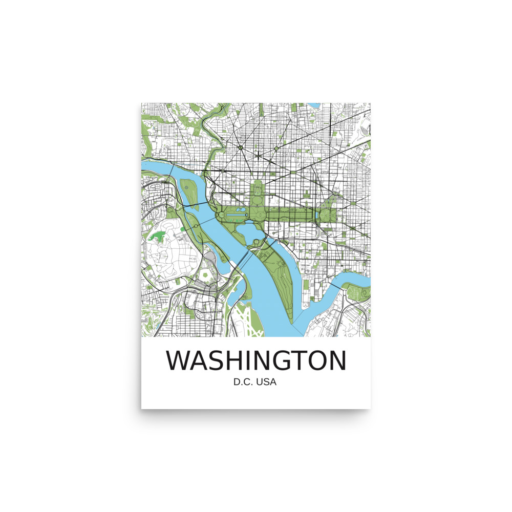 Poster - Washington DC USA - Artistic Map - Green Black White - Image 4