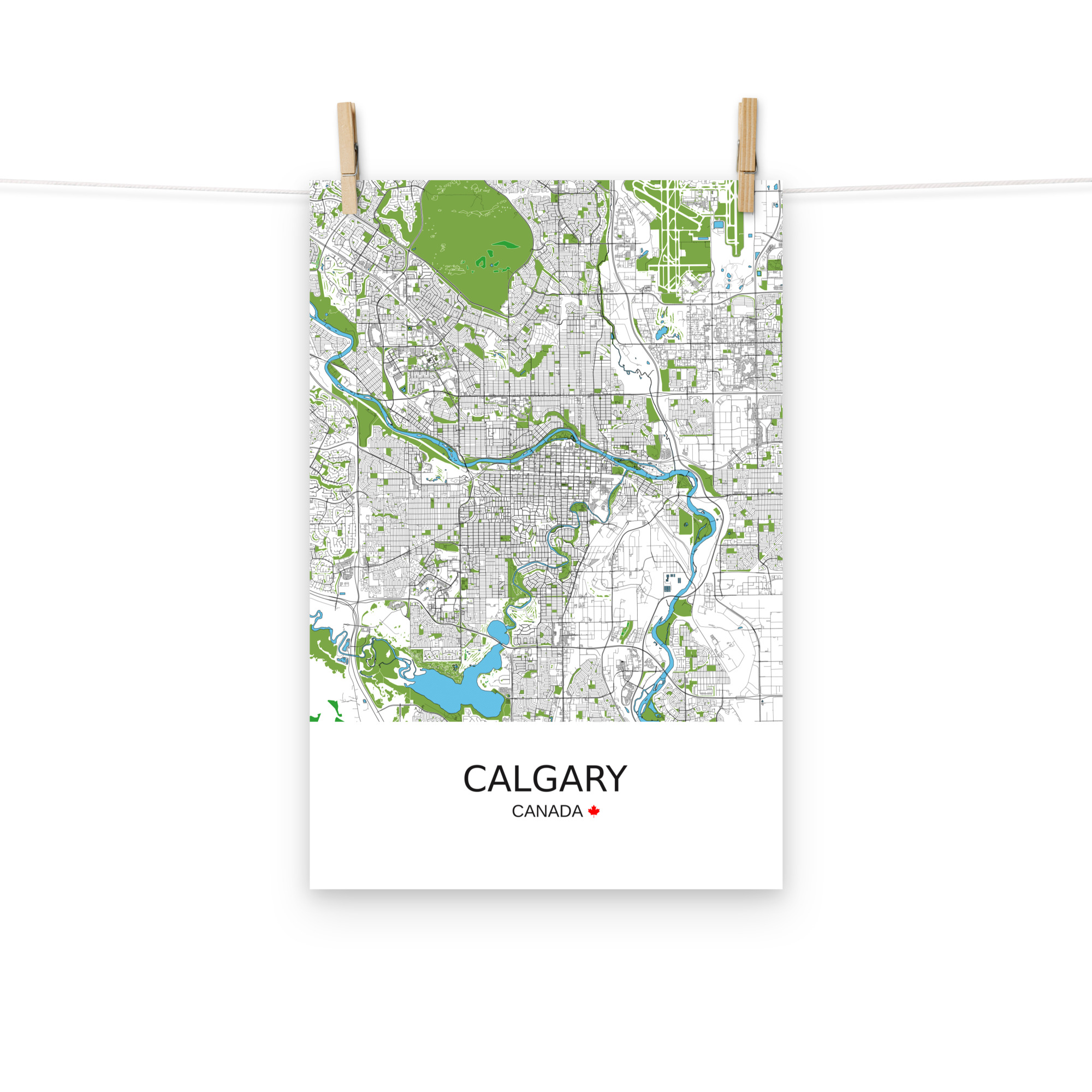 Poster - Calgary Canada - Artistic Map - Green Black White - Image 10
