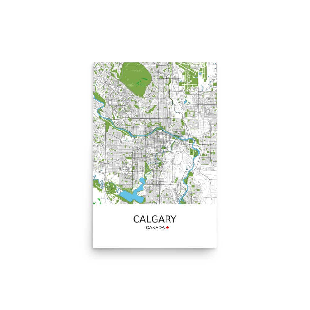 Poster - Calgary Canada - Artistic Map - Green Black White - Image 5
