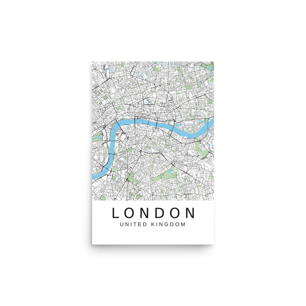 Poster - London UK - Artistic Map - Green Black White - Image 5