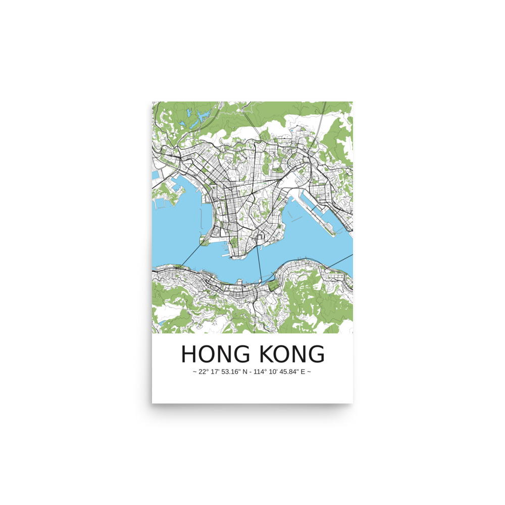 Poster - Hong Kong - Artistic Map - Green Black White - Image 5