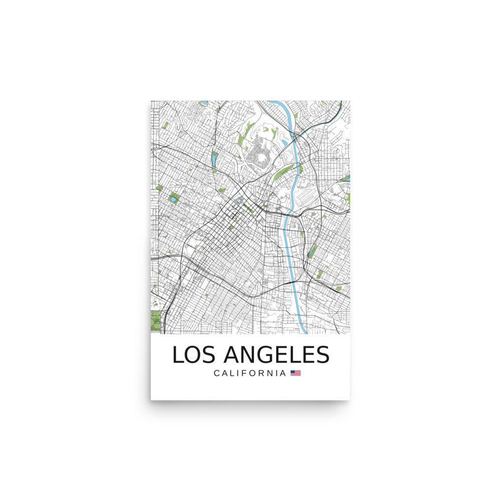 Poster - Los Angeles USA - Artistic Map - Green Black White - Image 5