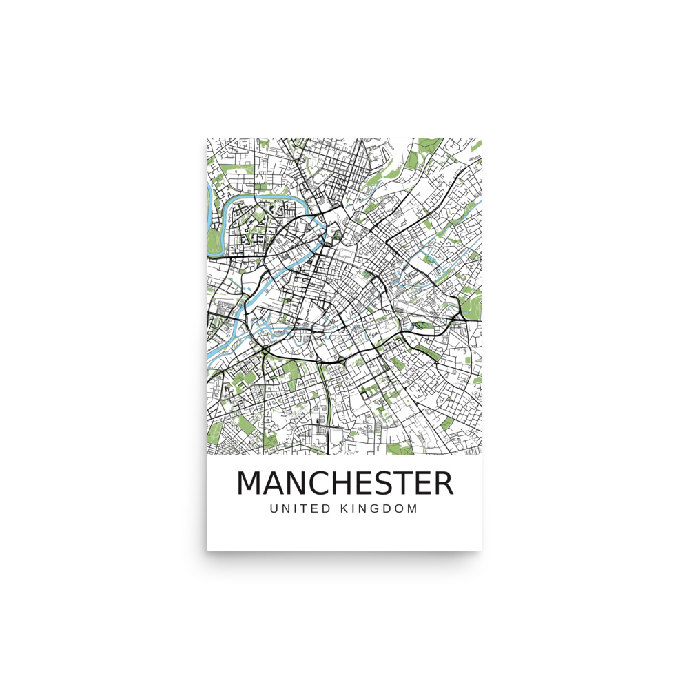 Poster - Manchester UK - Artistic Map - Green Black White - Image 5
