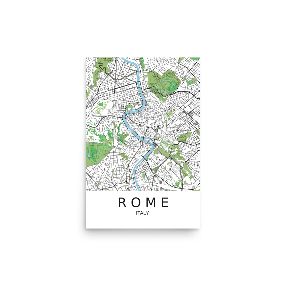 Poster - Rome Italy - Artistic Map - Green Black White - Image 5