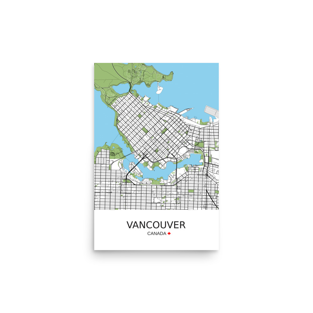 Poster - Vancouver Canada - Artistic Map - Green Black White - Image 5