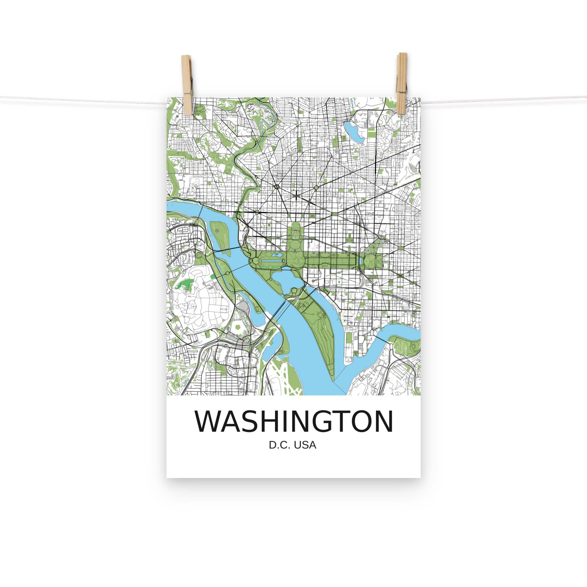 Poster - Washington DC USA - Artistic Map - Green Black White - Image 10