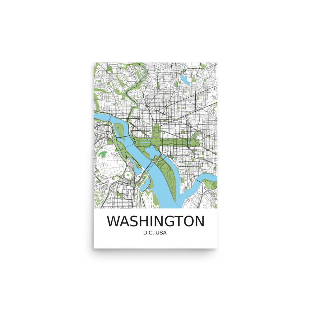 Poster - Washington DC USA - Artistic Map - Green Black White - Image 5