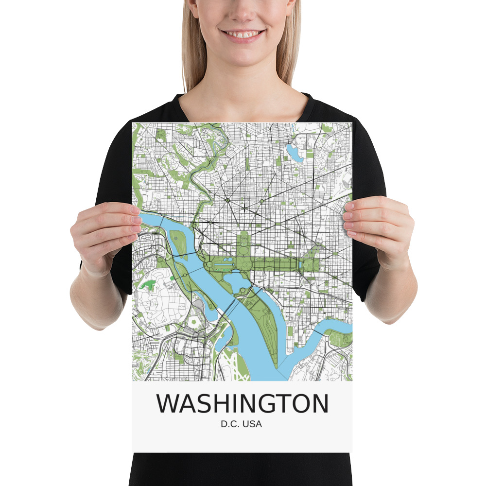 Poster - Washington DC USA - Artistic Map - Green Black White - Image 9