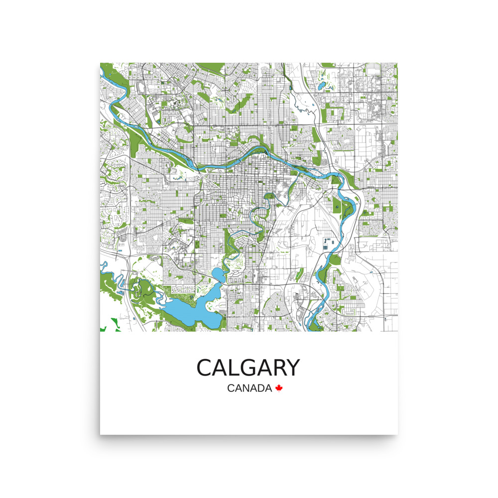 Poster - Calgary Canada - Artistic Map - Green Black White - Image 6