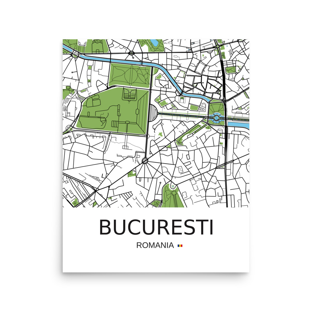 Poster - Bucharest Romania - Artistic Map - Green Black White - Image 6