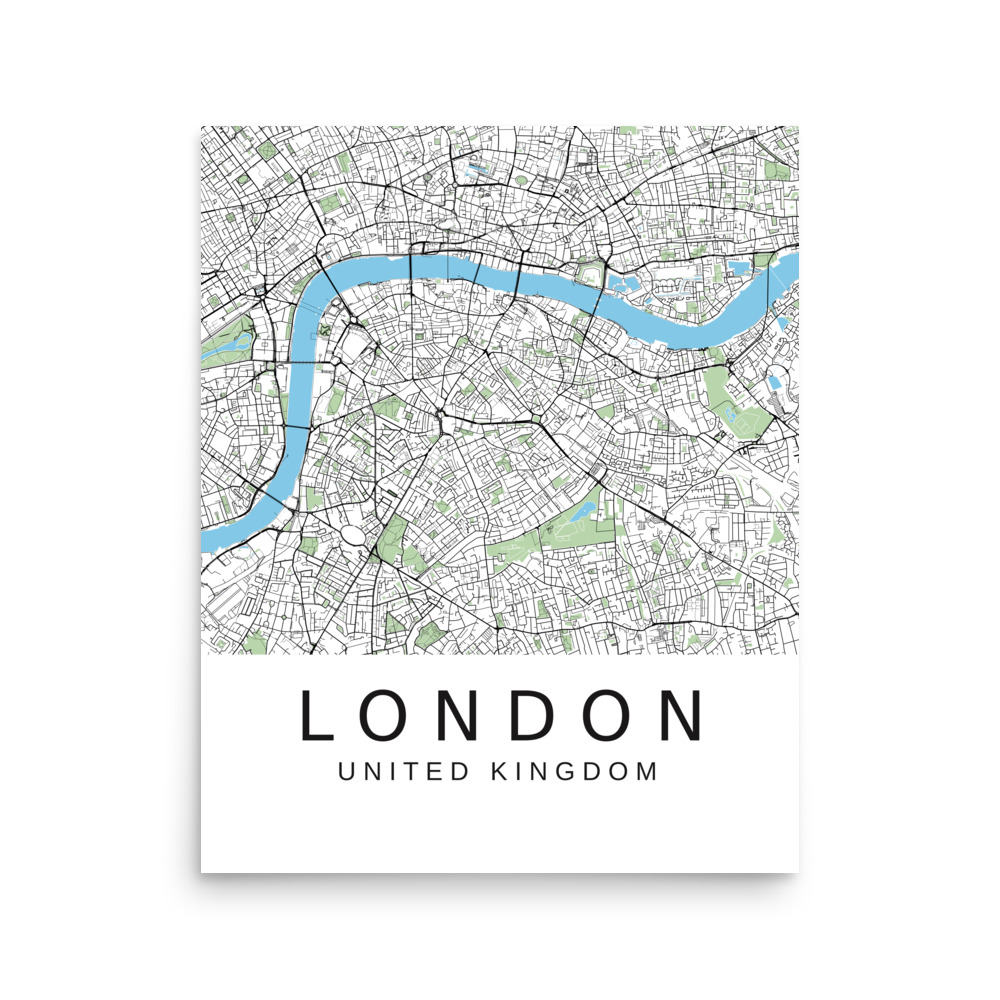 Poster - London UK - Artistic Map - Green Black White - Image 6