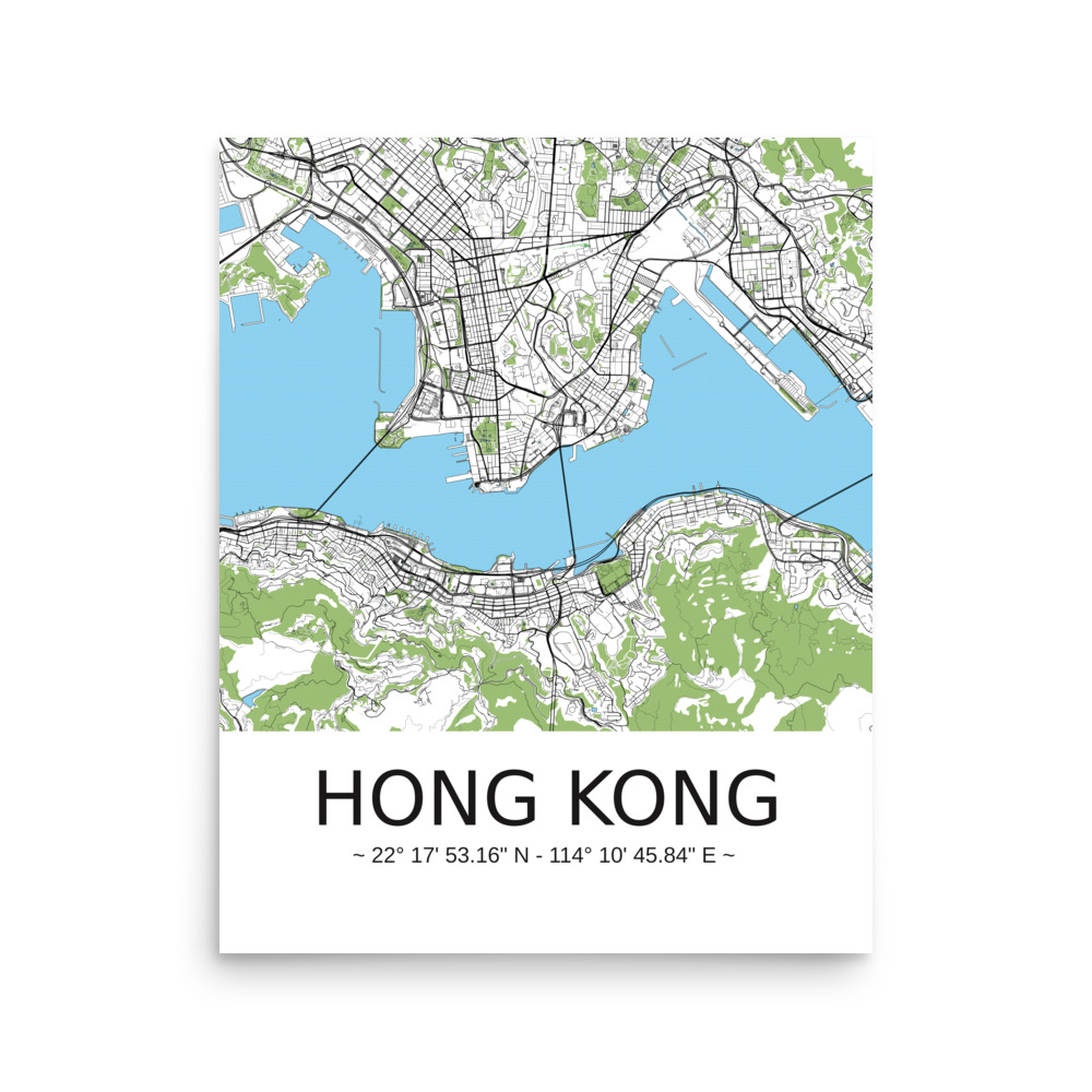 Poster - Hong Kong - Artistic Map - Green Black White - Image 6