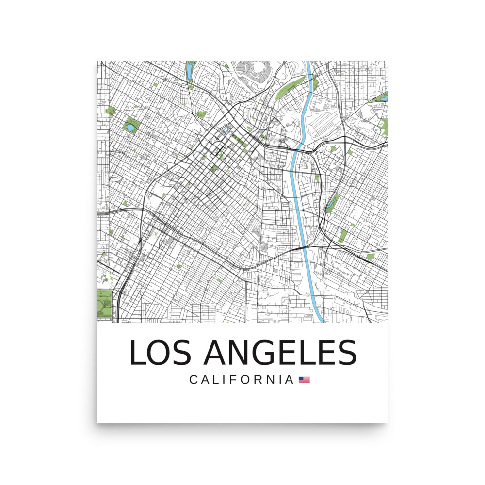 Poster - Los Angeles USA - Artistic Map - Green Black White - Image 6