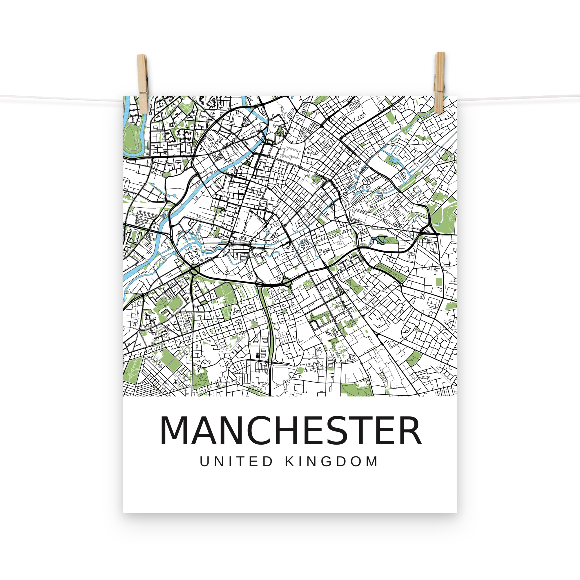 Poster - Manchester UK - Artistic Map - Green Black White - Image 10