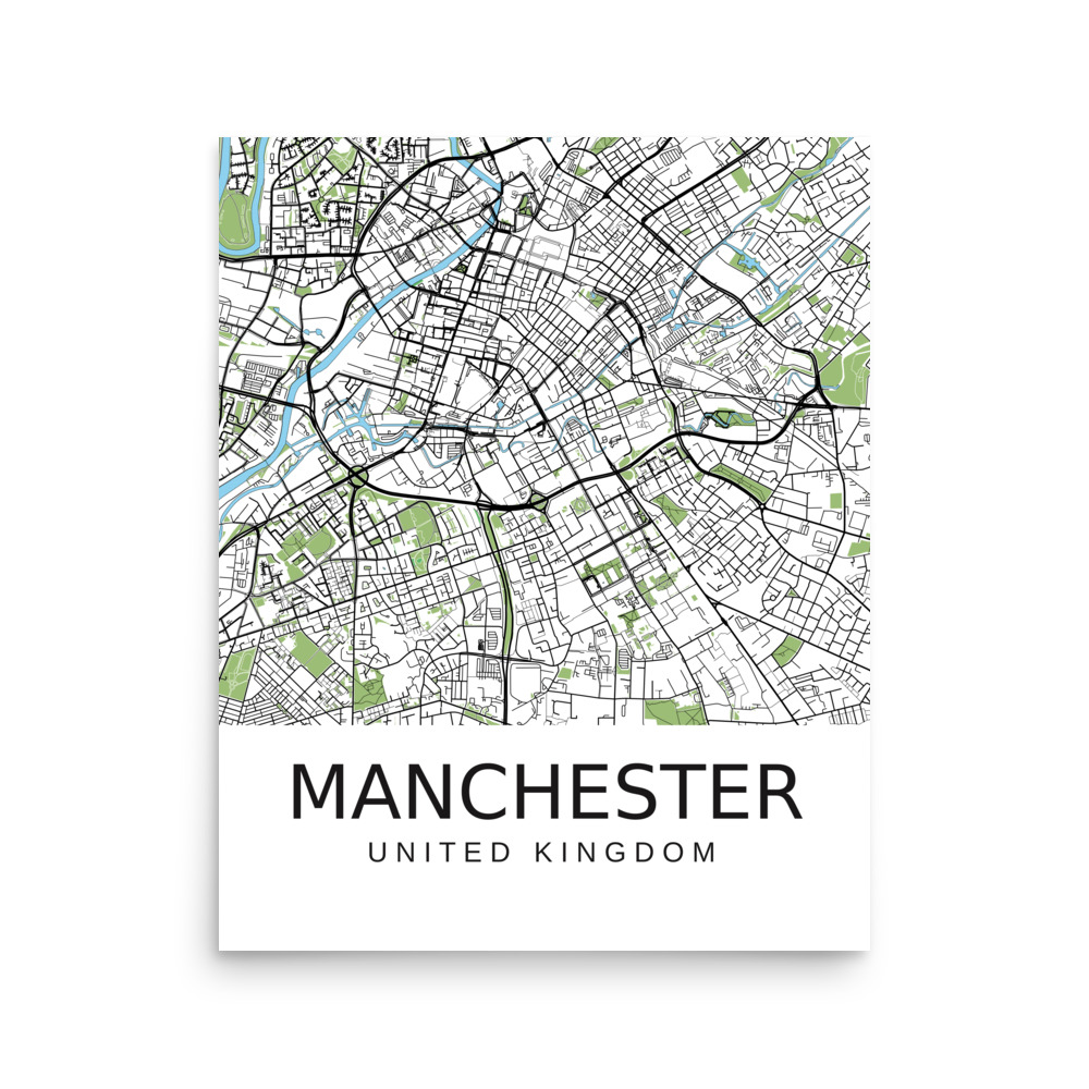 Poster - Manchester UK - Artistic Map - Green Black White - Image 6
