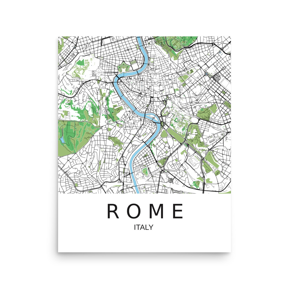 Poster - Rome Italy - Artistic Map - Green Black White - Image 6
