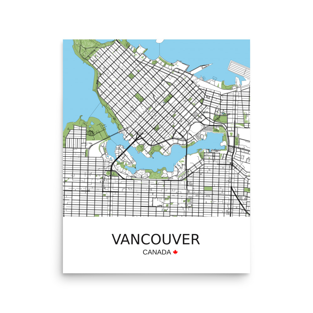 Poster - Vancouver Canada - Artistic Map - Green Black White - Image 6