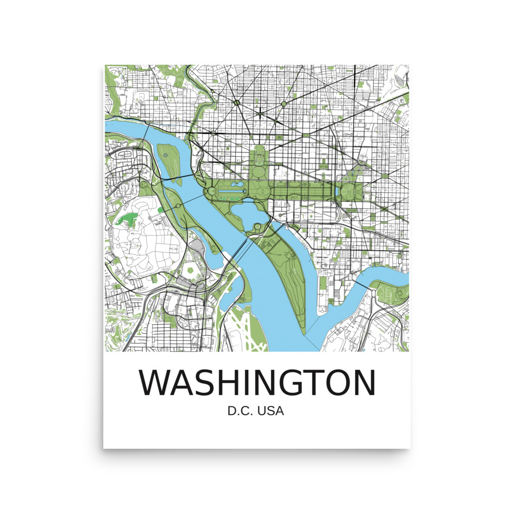 Poster - Washington DC USA - Artistic Map - Green Black White - Image 6