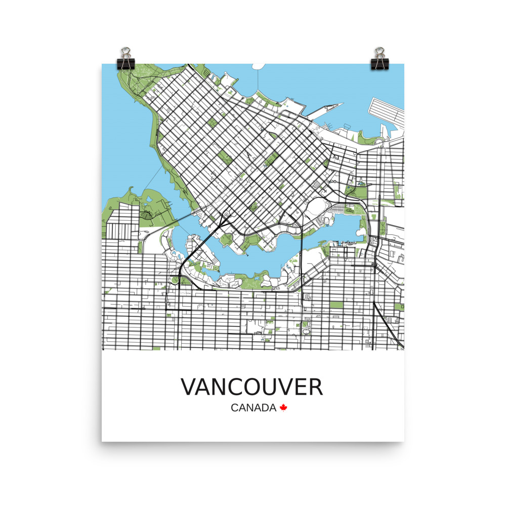 Poster - Vancouver Canada - Artistic Map - Green Black White - Image 9