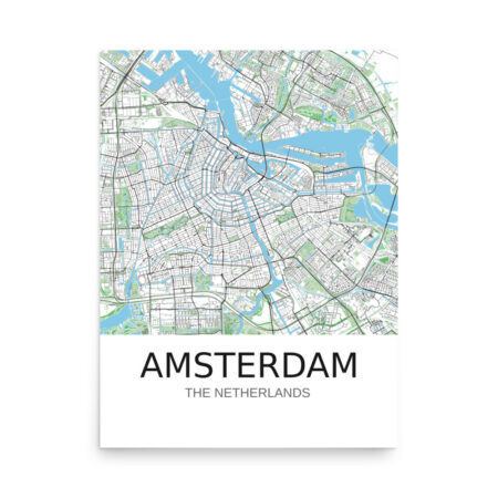 Poster - Amsterdam NL - Artistic Map - Green Black White