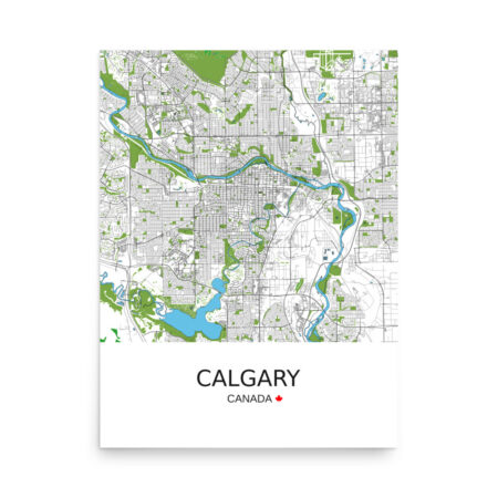 Poster - Calgary Canada - Artistic Map - Green Black White