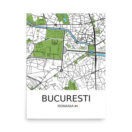 Poster - Bucharest Romania - Artistic Map - Green Black White