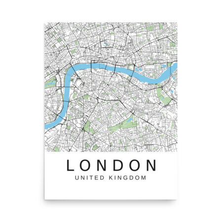 Poster - London UK - Artistic Map - Green Black White