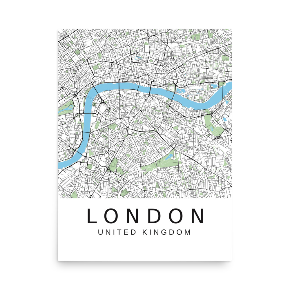 Poster - London UK - Artistic Map - Green Black White