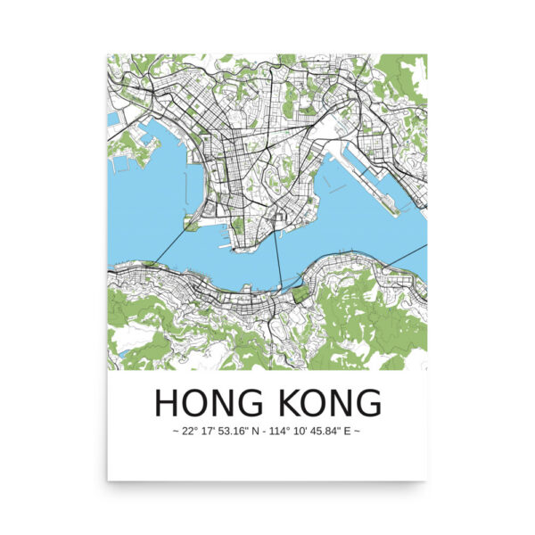 Poster - Hong Kong - Artistic Map - Green Black White