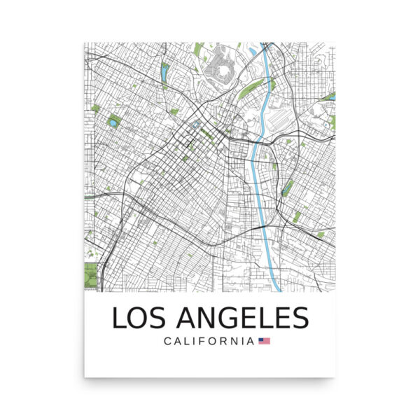 Poster - Los Angeles USA - Artistic Map - Green Black White