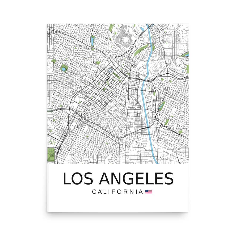 Poster - Los Angeles USA - Artistic Map - Green Black White