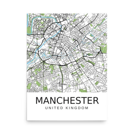 Poster - Manchester UK - Artistic Map - Green Black White