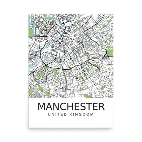 Poster - Manchester UK - Artistic Map - Green Black White