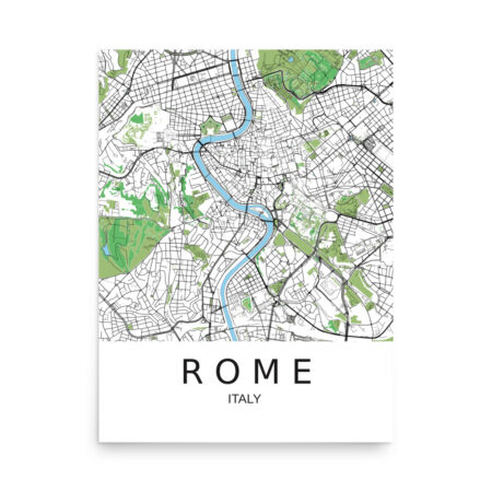 Poster - Rome Italy - Artistic Map - Green Black White