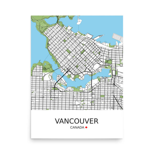 Poster - Vancouver Canada - Artistic Map - Green Black White