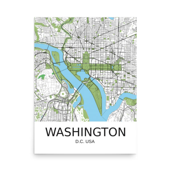 Poster - Washington DC USA - Artistic Map - Green Black White