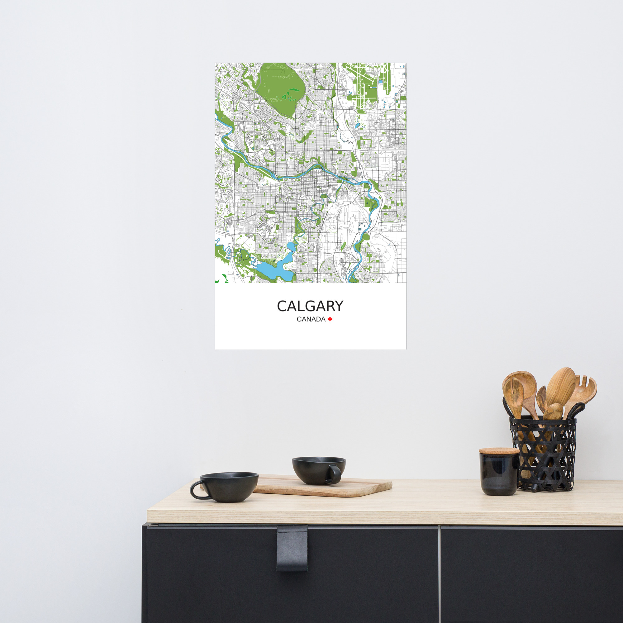 Poster - Calgary Canada - Artistic Map - Green Black White - Image 9