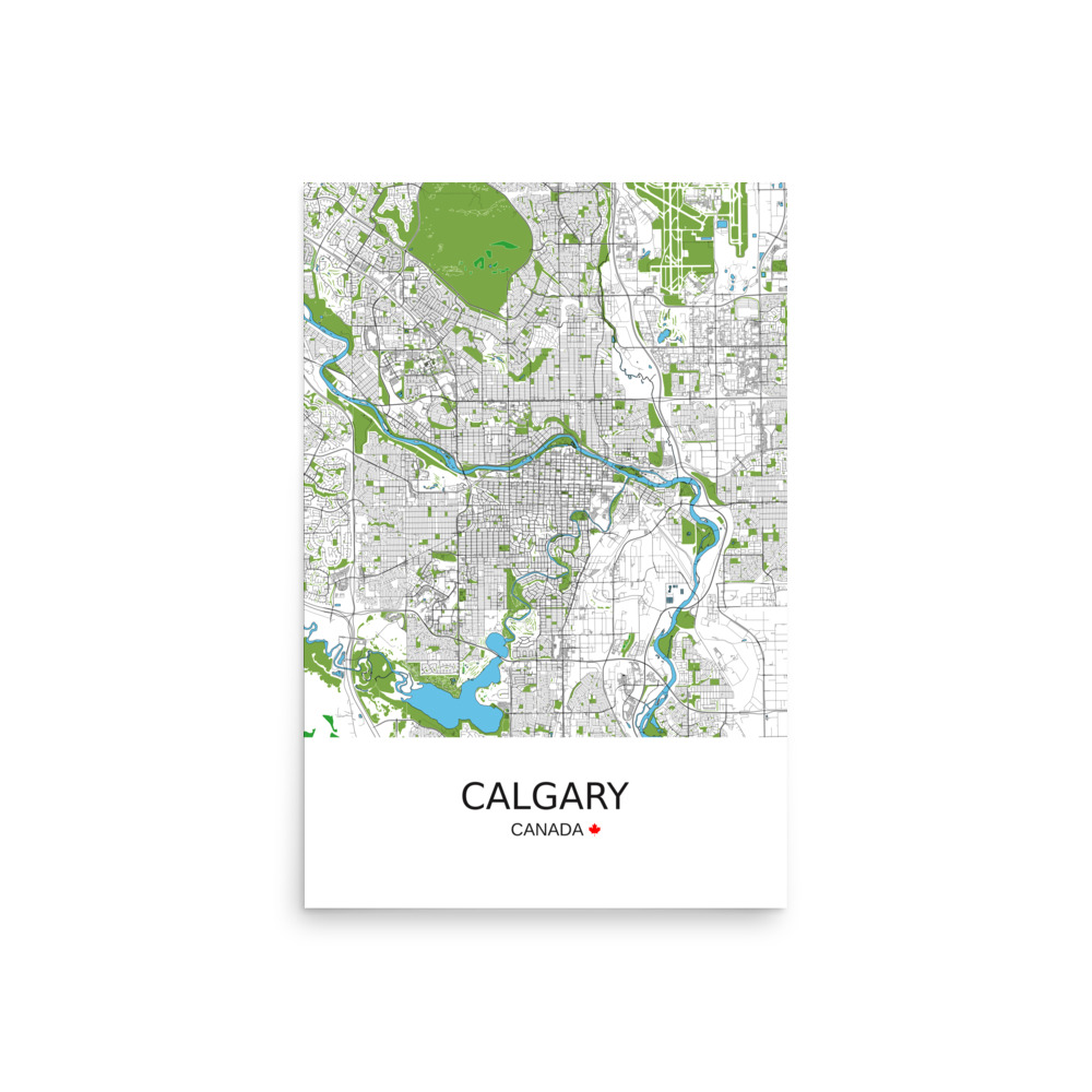 Poster - Calgary Canada - Artistic Map - Green Black White - Image 7