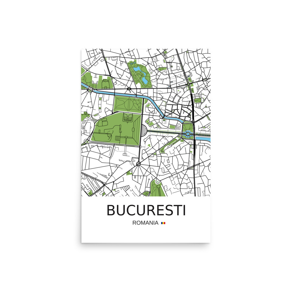 Poster - Bucharest Romania - Artistic Map - Green Black White - Image 7