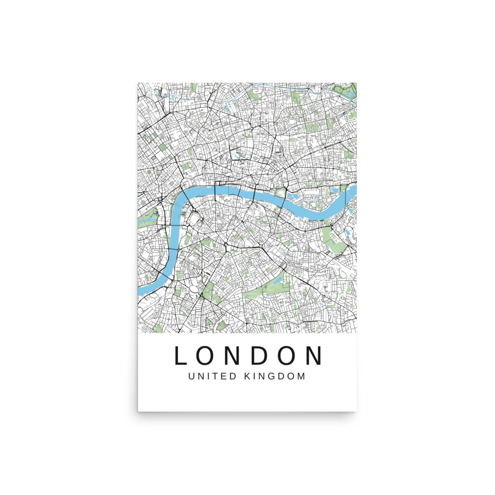 Poster - London UK - Artistic Map - Green Black White - Image 7