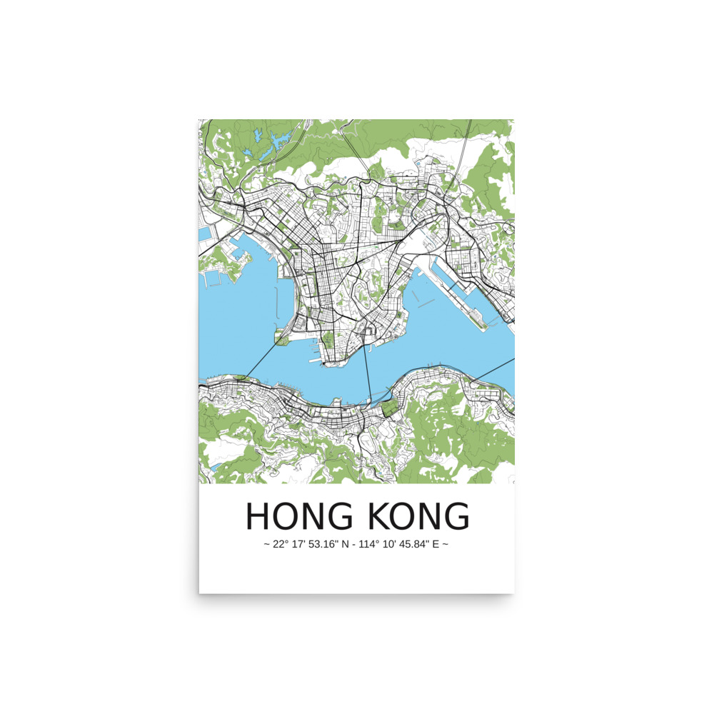 Poster - Hong Kong - Artistic Map - Green Black White - Image 7